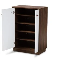 Baxton Studio Mid-Century Mette Wood Shoe Cabinet In White And Walnut -Cymax Sales 1951210 8 L