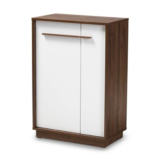 Baxton Studio Mid-Century Mette Wood Shoe Cabinet In White And Walnut -Cymax Sales 1951210 L