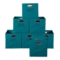 Niche Cubo Set Of 12 Collapsible Fabric Storage Bins In Teal -Cymax Sales 1952584 2 L