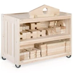 Guidecraft Freely Rotating Solid Wood Notch Blocks Storage Cart In Natural