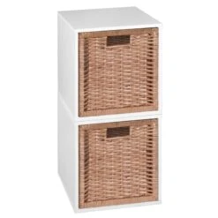 Niche Cubo Storage Set - 2 Cubes And 2 Wicker Baskets- White Wood Grain/Natural -Cymax Sales 1966980 11 L