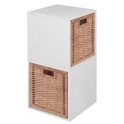 Niche Cubo Storage Set - 2 Cubes And 2 Wicker Baskets- White Wood Grain/Natural -Cymax Sales 1966980 9 L
