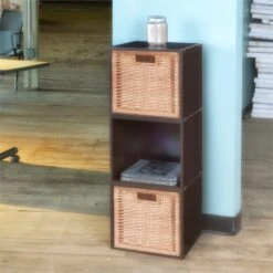 Niche Cubo Storage Set - 3 Cubes And 2 Wicker Baskets- Truffle/Natural -Cymax Sales 1966981 14 L