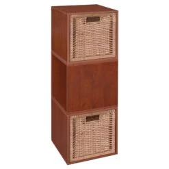 Niche Cubo Storage Set - 3 Cubes And 2 Wicker Baskets- Cherry/Natural