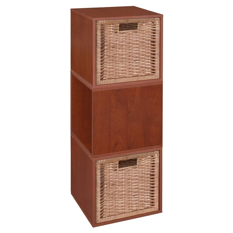 Niche Cubo Storage Set - 3 Cubes And 2 Wicker Baskets- Cherry/Natural 1 Niche Cubo Storage Set - 3 Cubes And 2 Wicker Baskets- Cherry/Natural