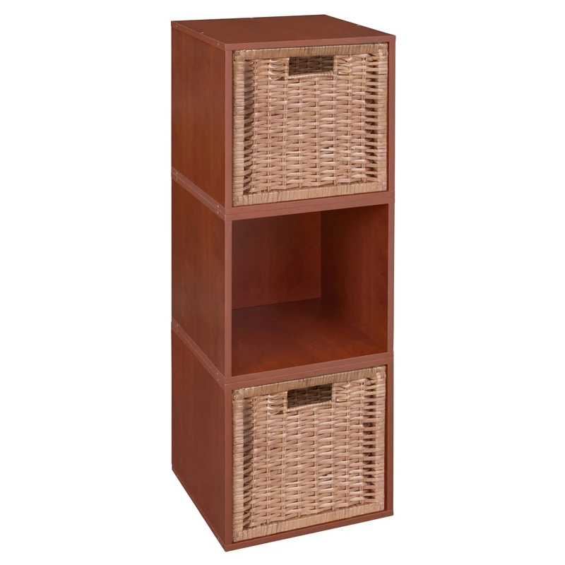 Niche Cubo Storage Set - 3 Cubes And 2 Wicker Baskets- Cherry/Natural 2 Niche Cubo Storage Set - 3 Cubes And 2 Wicker Baskets- Cherry/Natural - Image 2