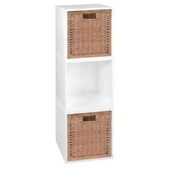 Niche Cubo Storage Set - 3 Cubes And 2 Wicker Baskets- White Wood Grain/Natural
