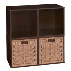 Niche Cubo Storage Set - 4 Cubes And 2 Wicker Basket- Truffle/Natural