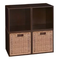 Niche Cubo Storage Set - 4 Cubes And 2 Wicker Basket- Truffle/Natural -Cymax Sales 1966984 8 L