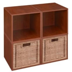 Niche Cubo Storage Set - 4 Cubes And 2 Wicker Baskets- Cherry/Natural