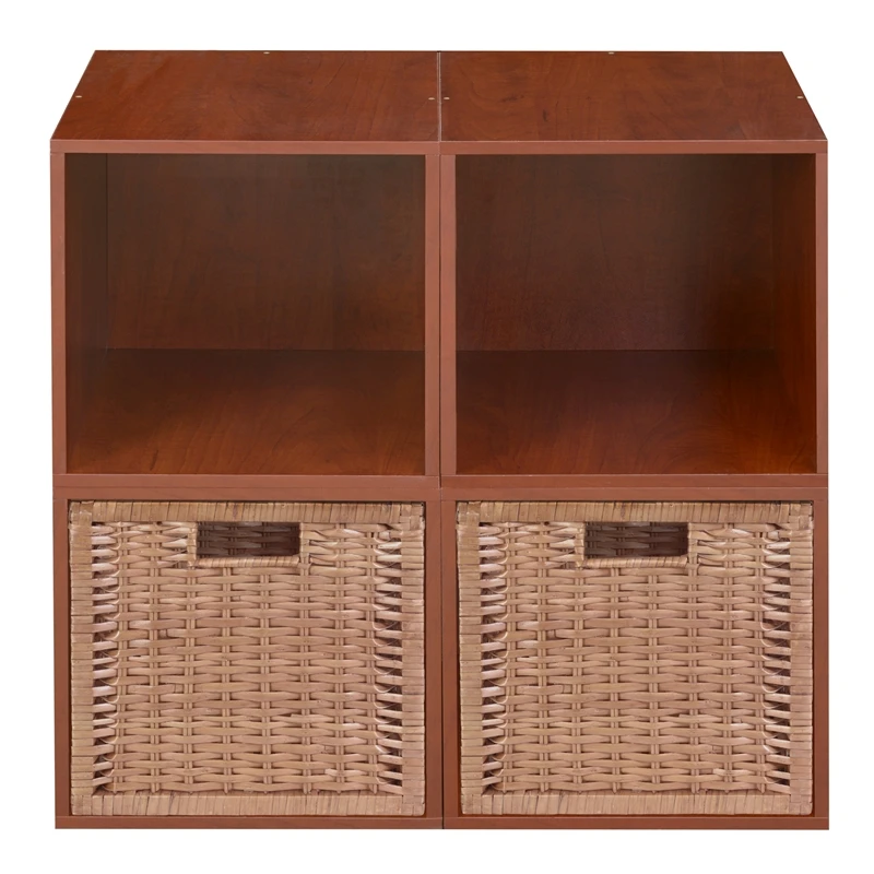 Niche Cubo Storage Set - 4 Cubes And 2 Wicker Baskets- Cherry/Natural 2 Niche Cubo Storage Set - 4 Cubes And 2 Wicker Baskets- Cherry/Natural - Image 2