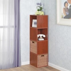 Niche Cubo Storage Set - 4 Cubes And 2 Wicker Baskets- Cherry/Natural 15 Niche Cubo Storage Set - 4 Cubes And 2 Wicker Baskets- Cherry/Natural -Cymax Sales 1966985 9 L