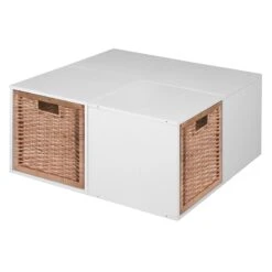 Niche Cubo Storage Set - 4 Cubes And 2 Wicker Baskets- White Wood Grain/Natural -Cymax Sales 1966986 16 L