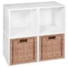 Niche Cubo Storage Set - 4 Cubes And 2 Wicker Baskets- White Wood Grain/Natural