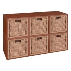 Niche Cubo Storage Set - 6 Cubes And 6 Wicker Baskets- Cherry/Natural