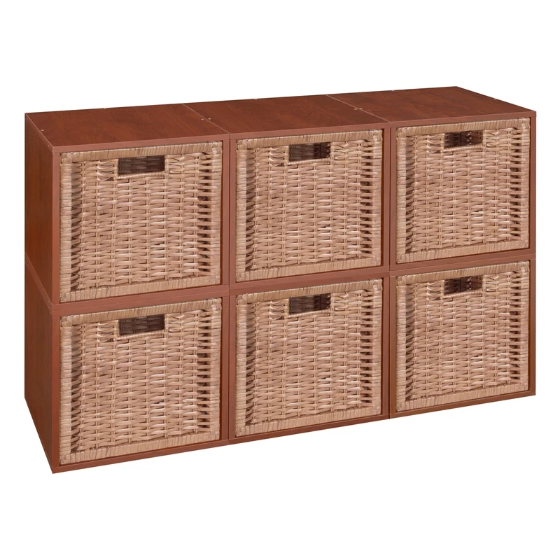 Niche Cubo Storage Set - 6 Cubes And 6 Wicker Baskets- Cherry/Natural 1 Niche Cubo Storage Set - 6 Cubes And 6 Wicker Baskets- Cherry/Natural