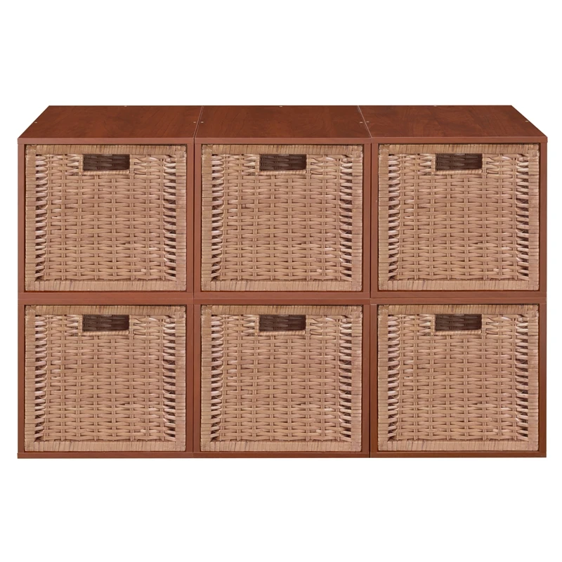 Niche Cubo Storage Set - 6 Cubes And 6 Wicker Baskets- Cherry/Natural 2 Niche Cubo Storage Set - 6 Cubes And 6 Wicker Baskets- Cherry/Natural - Image 2