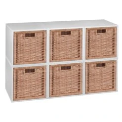 Niche Cubo Storage Set - 6 Cubes And 6 Wicker Baskets- White Wood Grain/Natural