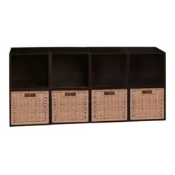 Niche Cubo Storage Set - 8 Cubes And 4 Wicker Baskets- Truffle/Natural