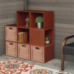 Niche Cubo Storage Set - 8 Cubes And 4 Wicker Baskets- Cherry/Natural -Cymax Sales 1966991 14 L