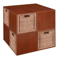 Niche Cubo Storage Set - 8 Cubes And 4 Wicker Baskets- Cherry/Natural -Cymax Sales 1966991 21 L