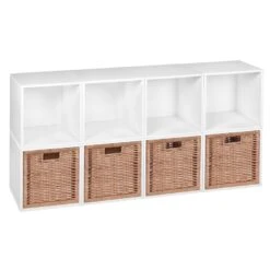 Niche Cubo Storage Set - 8 Cubes And 4 Wicker Baskets- White Wood Grain/Natural -Cymax Sales 1966992 12 L