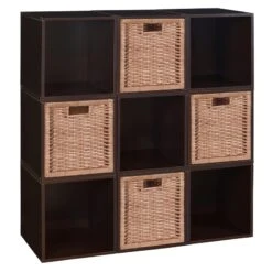 Niche Cubo Storage Set - 9 Cubes And 4 Wicker Baskets- Truffle/Natural -Cymax Sales 1966993 11 L