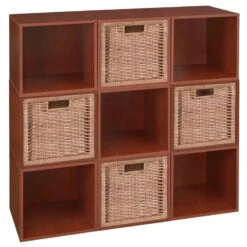 Niche Cubo Storage Set - 9 Cubes And 4 Wicker Baskets- Cherry/Natural