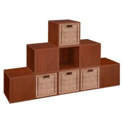 Niche Cubo Storage Set - 9 Cubes And 4 Wicker Baskets- Cherry/Natural -Cymax Sales 1966994 13 L