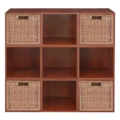 Niche Cubo Storage Set - 9 Cubes And 4 Wicker Baskets- Cherry/Natural -Cymax Sales 1966994 21 L