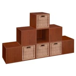 Niche Cubo Storage Set - 9 Cubes And 4 Wicker Baskets- Cherry/Natural -Cymax Sales 1966994 23 L