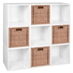 Niche Cubo Storage Set - 9 Cubes And 4 Wicker Baskets- White Wood Grain/Natural