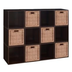 Niche Cubo Storage Set - 12 Cubes And 6 Wicker Baskets- Truffle/Natural