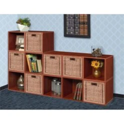 Niche Cubo Storage Set - 12 Cubes And 6 Wicker Baskets- Cherry/Natural -Cymax Sales 1966997 14 L