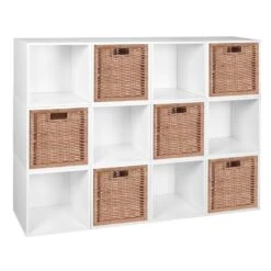 Niche Cubo Storage Set - 12 Cubes And 6 Wicker Baskets- White Wood Grain/Natural