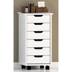 Linon Callie Six Drawer Wood Rolling Storage Cart In White Wash -Cymax Sales 1975777 12 L