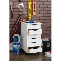 Linon Callie Six Drawer Wood Rolling Storage Cart In White Wash -Cymax Sales 1975777 16 L