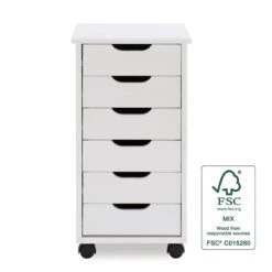Linon Callie Six Drawer Wood Rolling Storage Cart In White Wash -Cymax Sales 1975777 20 L
