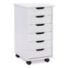 Linon Callie Six Drawer Wood Rolling Storage Cart In White Wash
