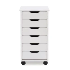 Linon Callie Six Drawer Wood Rolling Storage Cart In White Wash -Cymax Sales 1975777 6 L