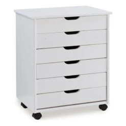 Linon Callie Six Drawer Wide Wood Rolling Cart In Gray