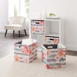 Linon Lane Two Pack Fabric Floral Storage Bin In Pink -Cymax Sales 1984875 12 L