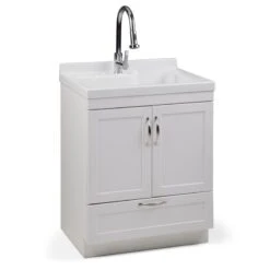 Simpli Home Maile 28" Laundry Sink Cabinet In White