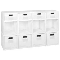 Niche Cubo Set- 8 Full/4 Half Cubes W/ Foldable Bins- White Wood Grain/White -Cymax Sales 2011677 5 L