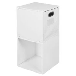Niche Cubo Storage Set - 2 Cubes And 1 Canvas Bin- White Wood Grain/White