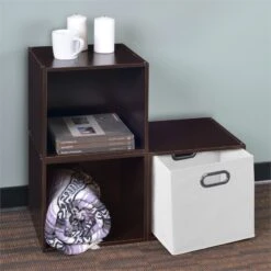 Niche Cubo Storage Set - 3 Cubes And 1 Canvas Bin- Truffle/White -Cymax Sales 2011721 7 L