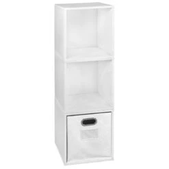 Niche Cubo Storage Set - 3 Cubes And 1 Canvas Bin- White Wood Grain/White -Cymax Sales 2011723 5 L
