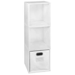 Niche Cubo Storage Set - 3 Cubes And 1 Canvas Bin- White Wood Grain/White