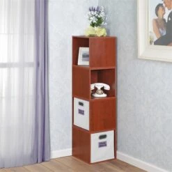 Niche Cubo Storage Set - 4 Cubes And 2 Canvas Bins- Warm Cherry/White -Cymax Sales 2011725 9 L