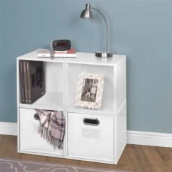 Niche Cubo Storage Set - 4 Cubes And 2 Canvas Bins- White Wood Grain/White 20 Niche Cubo Storage Set - 4 Cubes And 2 Canvas Bins- White Wood Grain/White -Cymax Sales 2011742 8 L